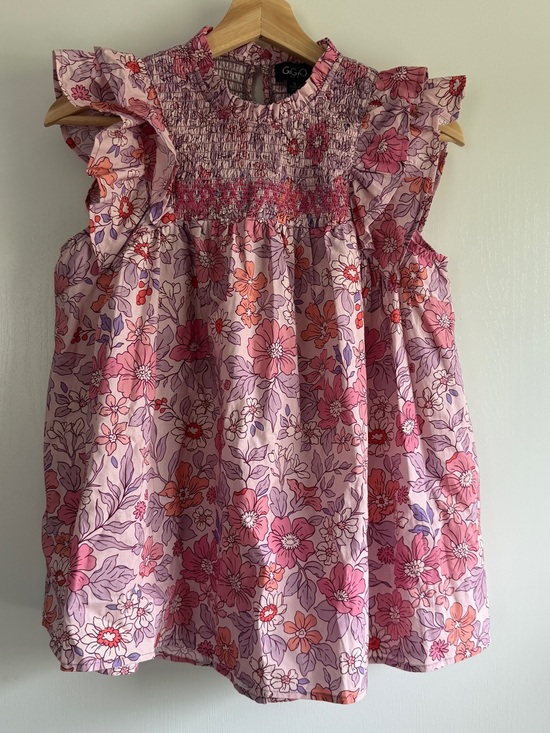Gigio Tops - Gigio Pink Floral Smocked Ruffle Blouse Size S Cottagecore Girly Pastels NWOT